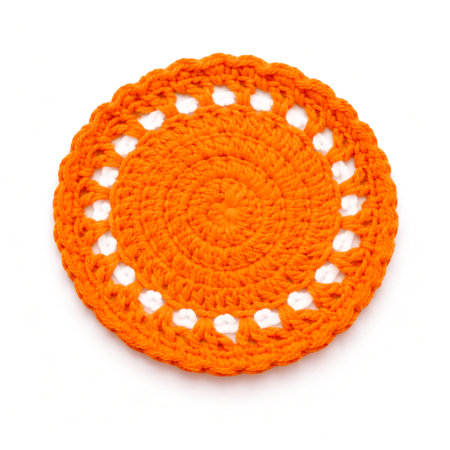 Handcrafted Orange Cotton Yarn Crochet Doily Coaster
